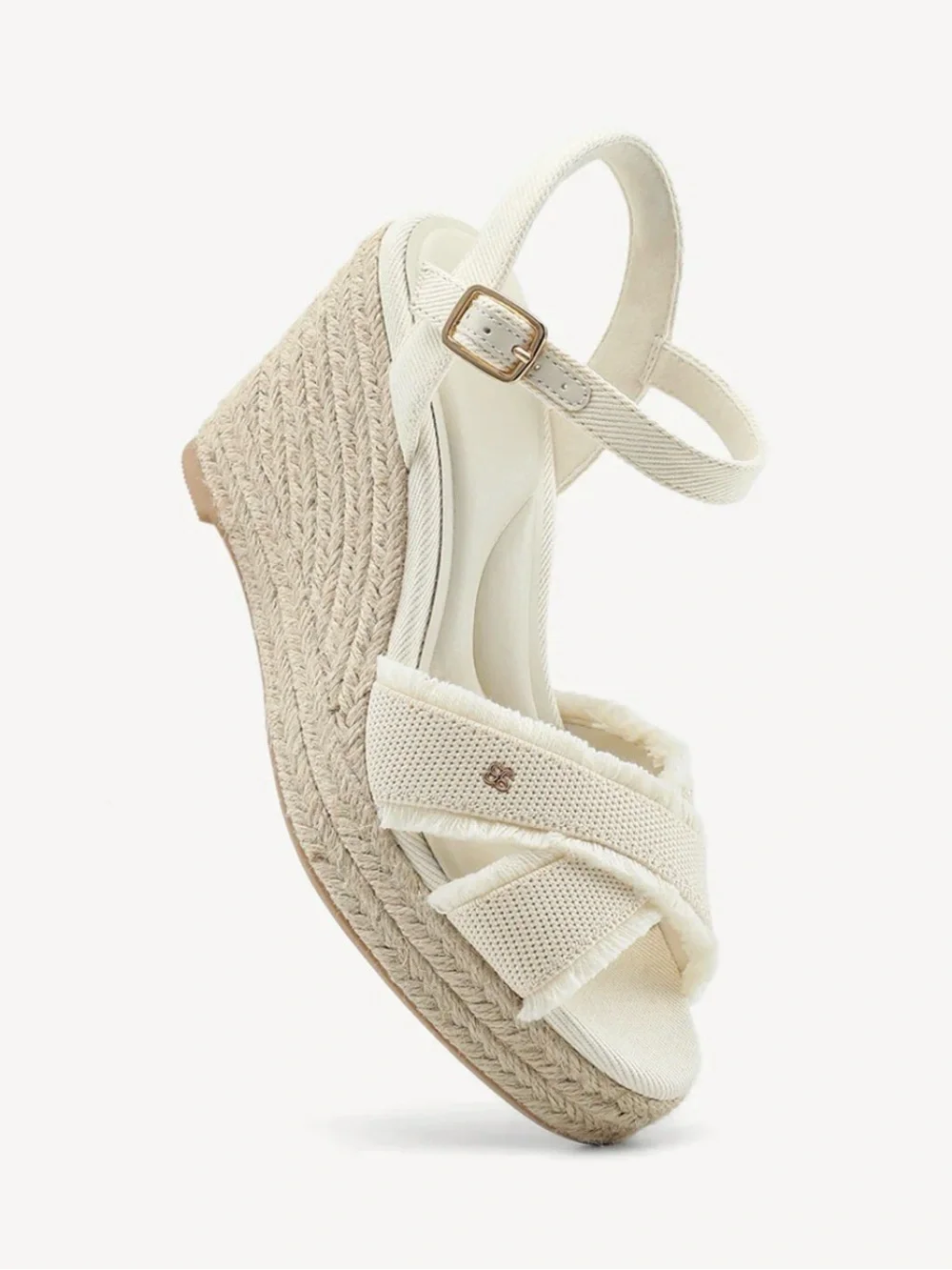 Wedge Espadrille Sandals with Ankle Strap in Cream